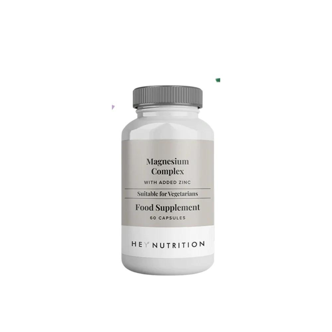 Hey Nutrition, Magnesium Complex, triple sourced Magnesium (Citrate 80mg, Malate 25mg, Glycinate 100mg) and double Zinc formula.  at Midst