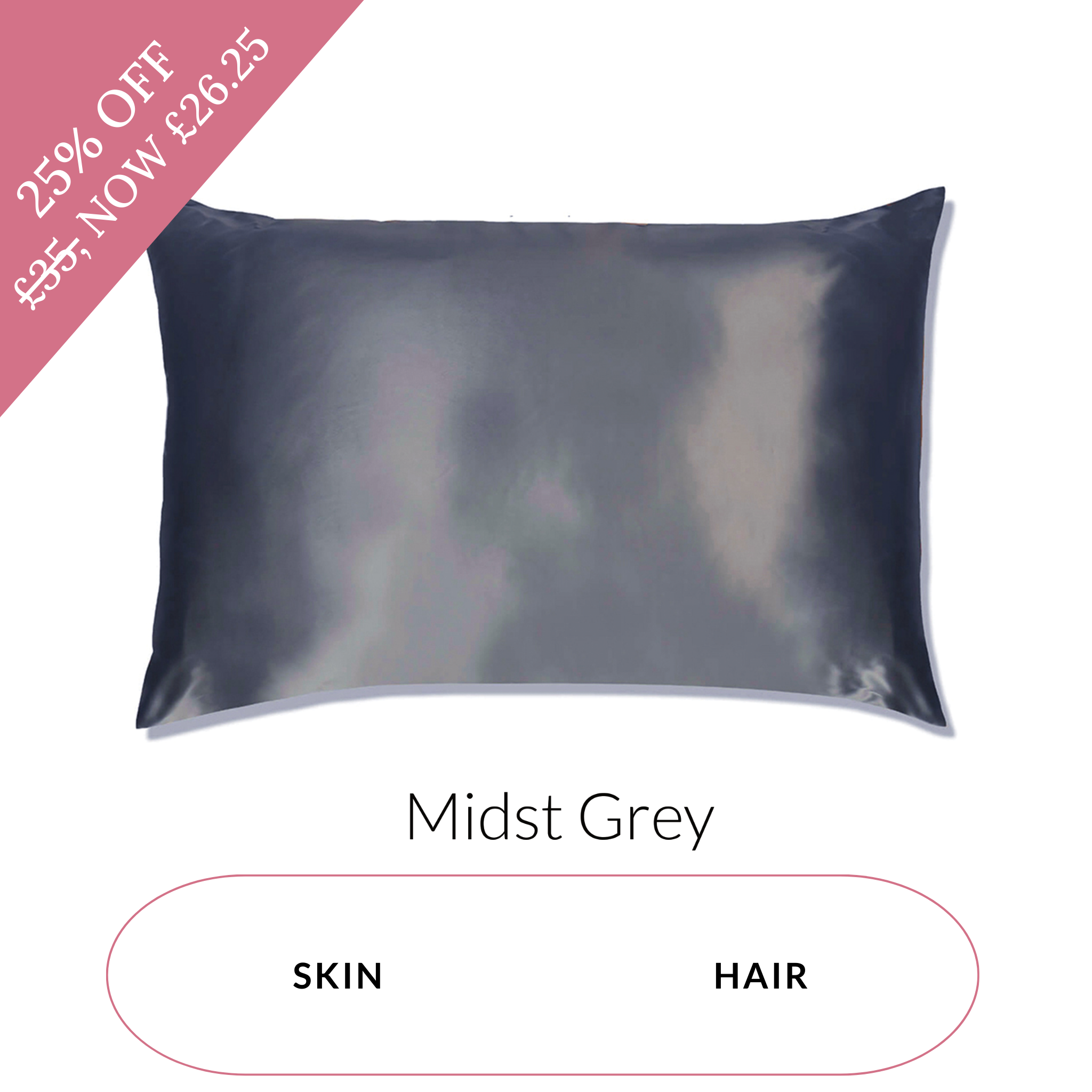 Midst Grey 100% Mulberry Silk Pillow Case, 22 Momme Grade 6A