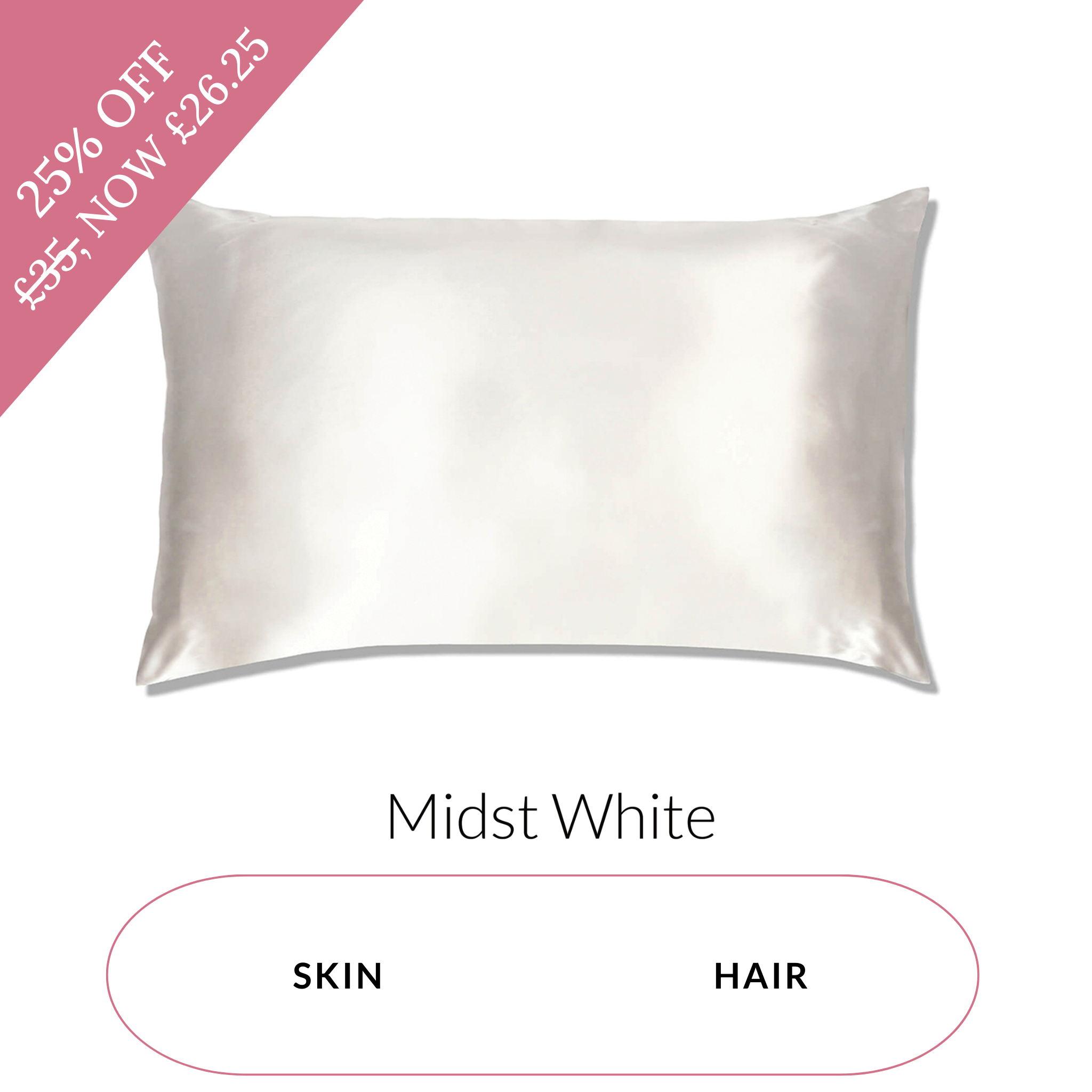 Midst White Mulberry 100% Silk Pillowcase, 22 Momme Grade 6A